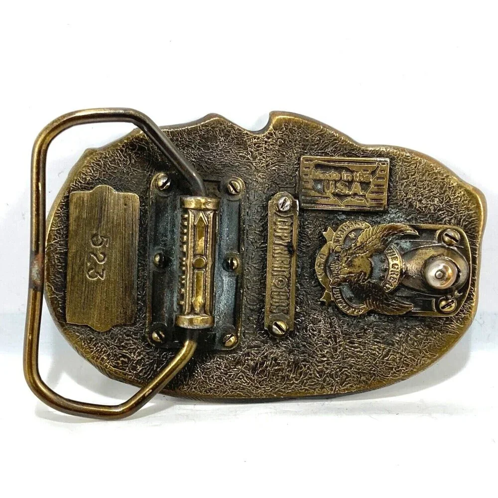 Vintage Belt Buckle Solid Brass 1985 I'd Rather‎ Be Fishing Bass Fish USA Made